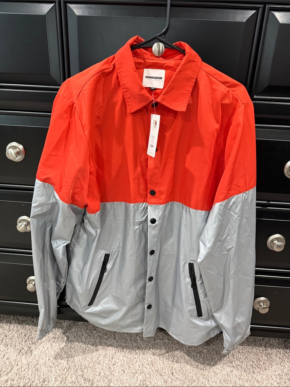 Fashion Nova Men Modern Fit Red and Gray Colorblock Windbreaker Jacket